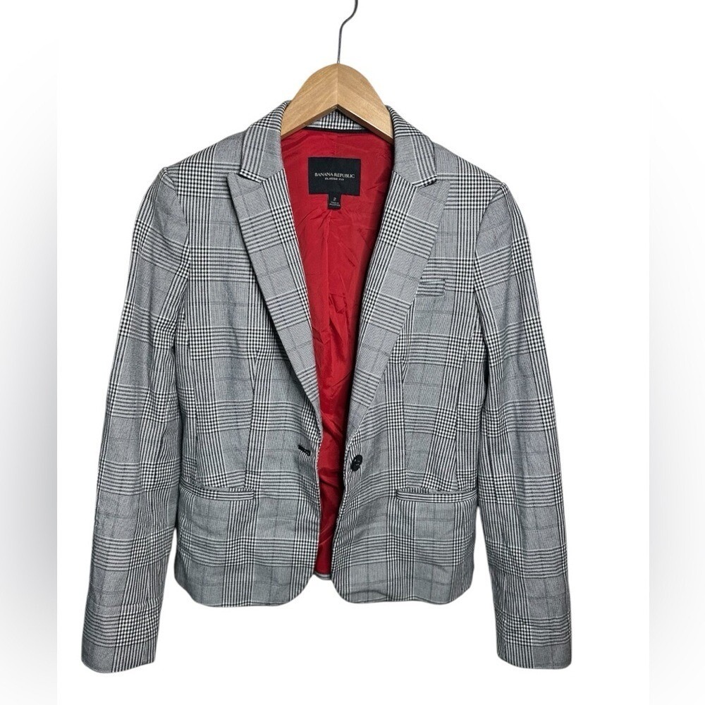 Banana Republic Blazer Size 2 Grey/Black/White with Red Lining - Picture 3 of 8